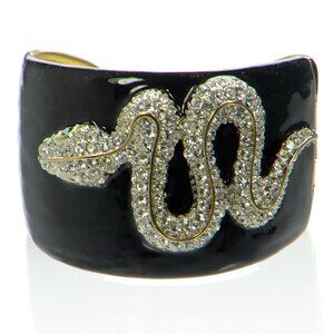 Vintage Kenneth Jay Lane KJL Black Enamel Crystal Snake Cuff Bracelet